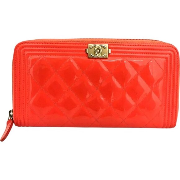 377328AX (G2) Chanel Wallet Long Quilted Matelass Orange Leather - Picture 1 of 9